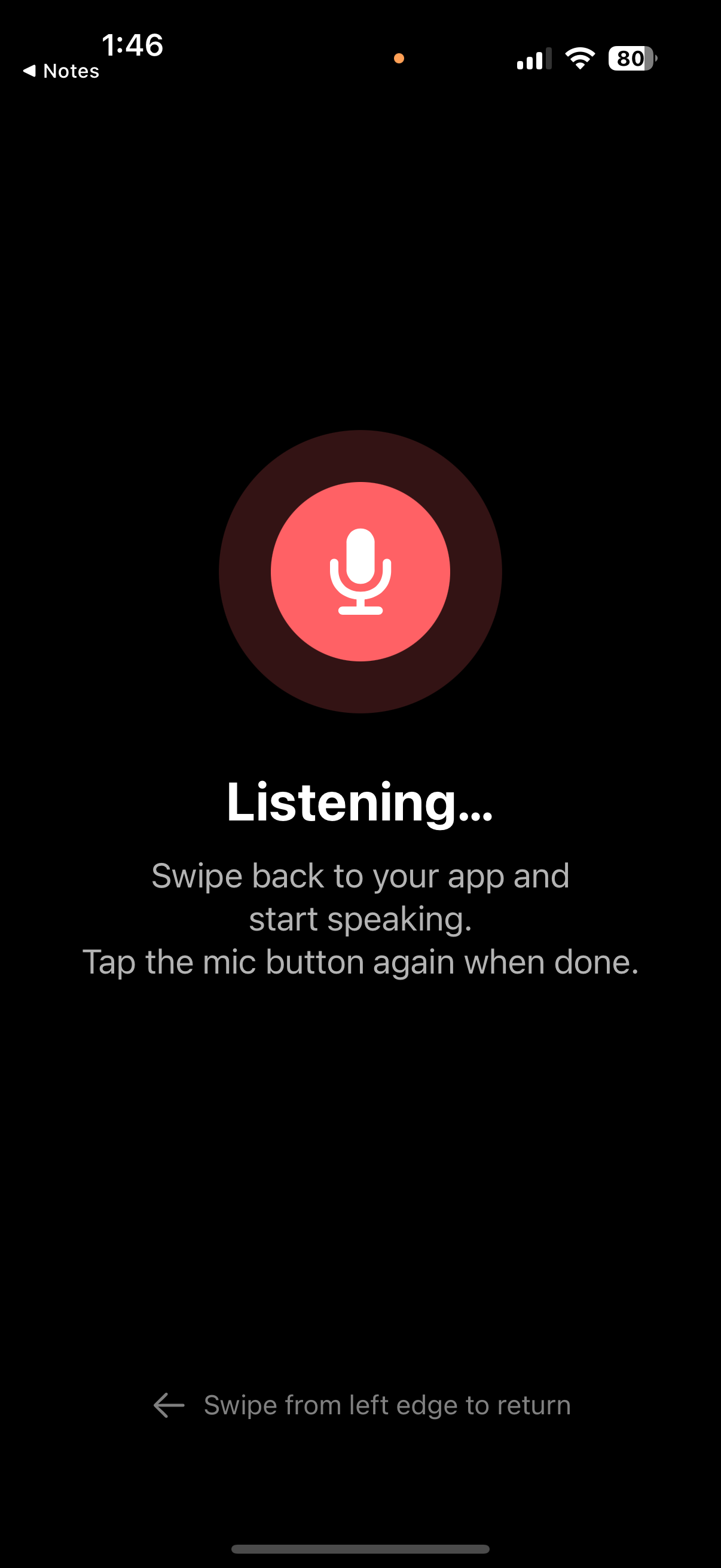 MyAIDictation listening for voice input